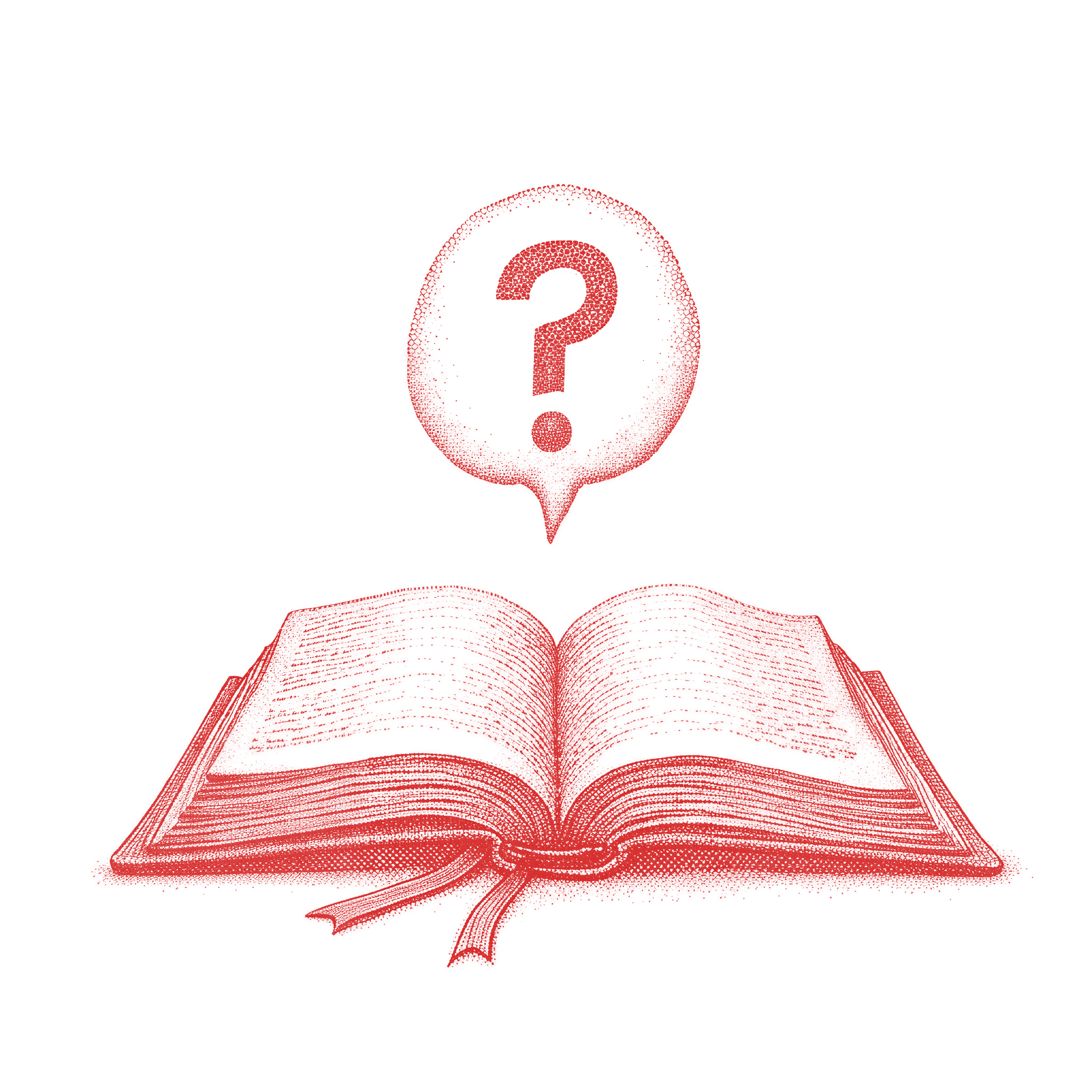 A question rises from an open book into a chat box