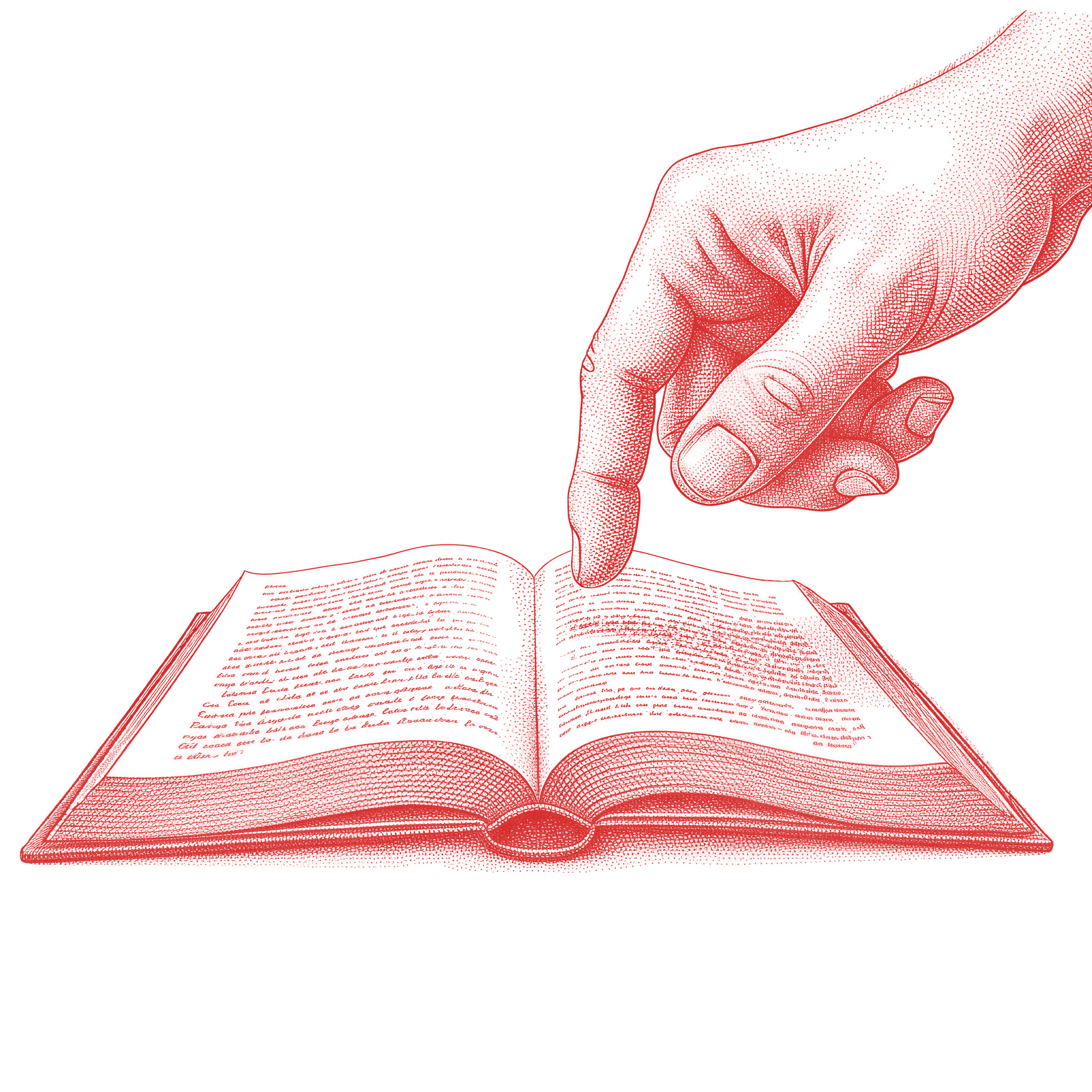 A finger drags across a line in an open book
