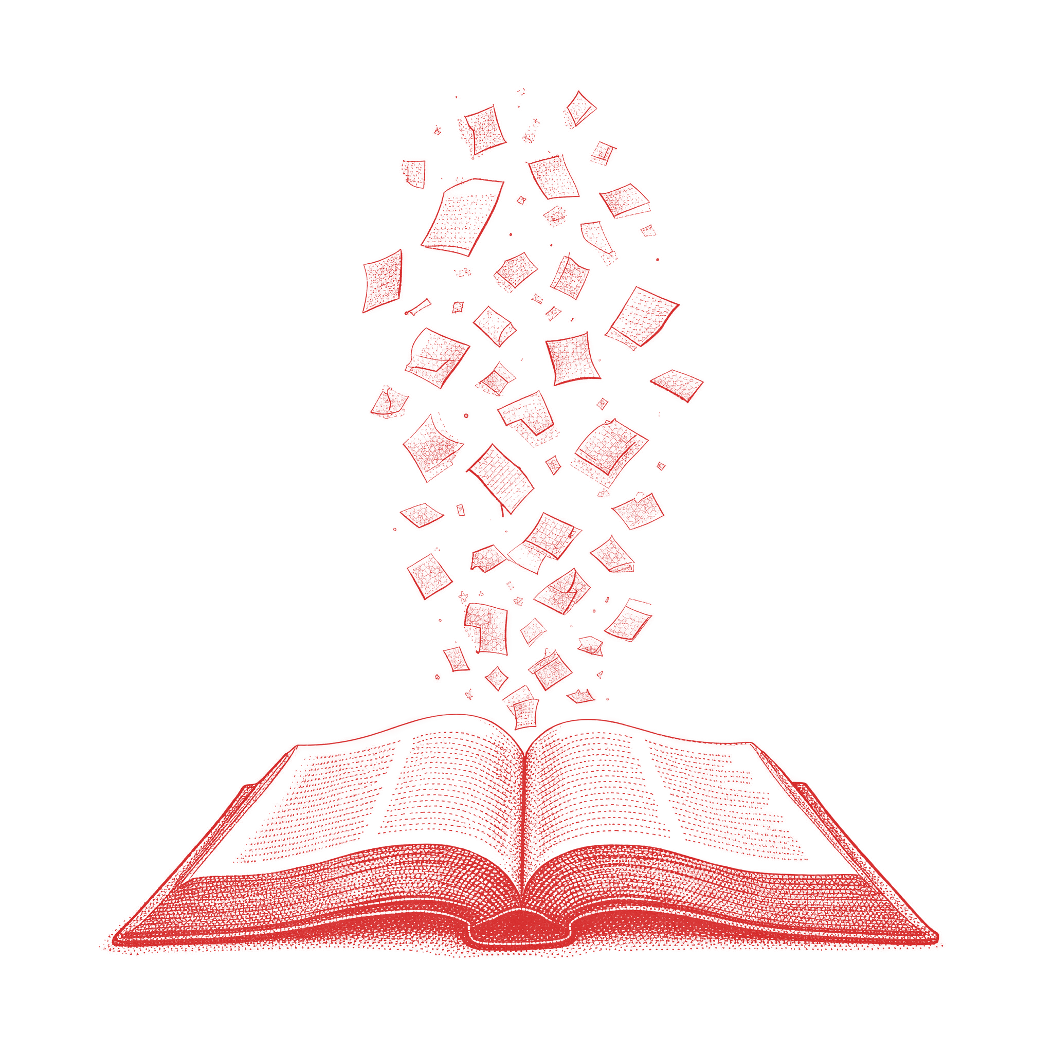 Pages lift and drift upward from an open book, gathering