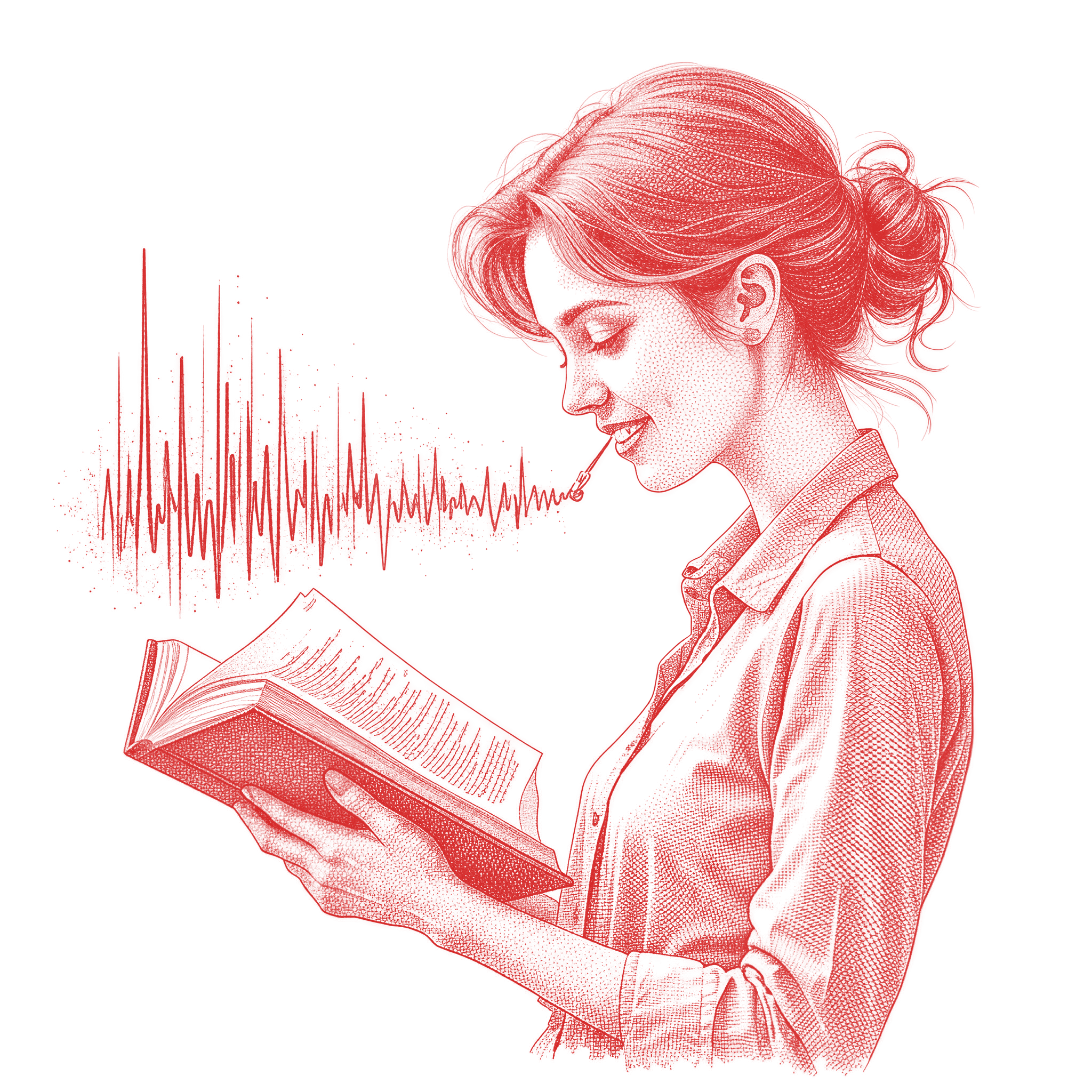 A reader speaks; words rise from the open book like breath
